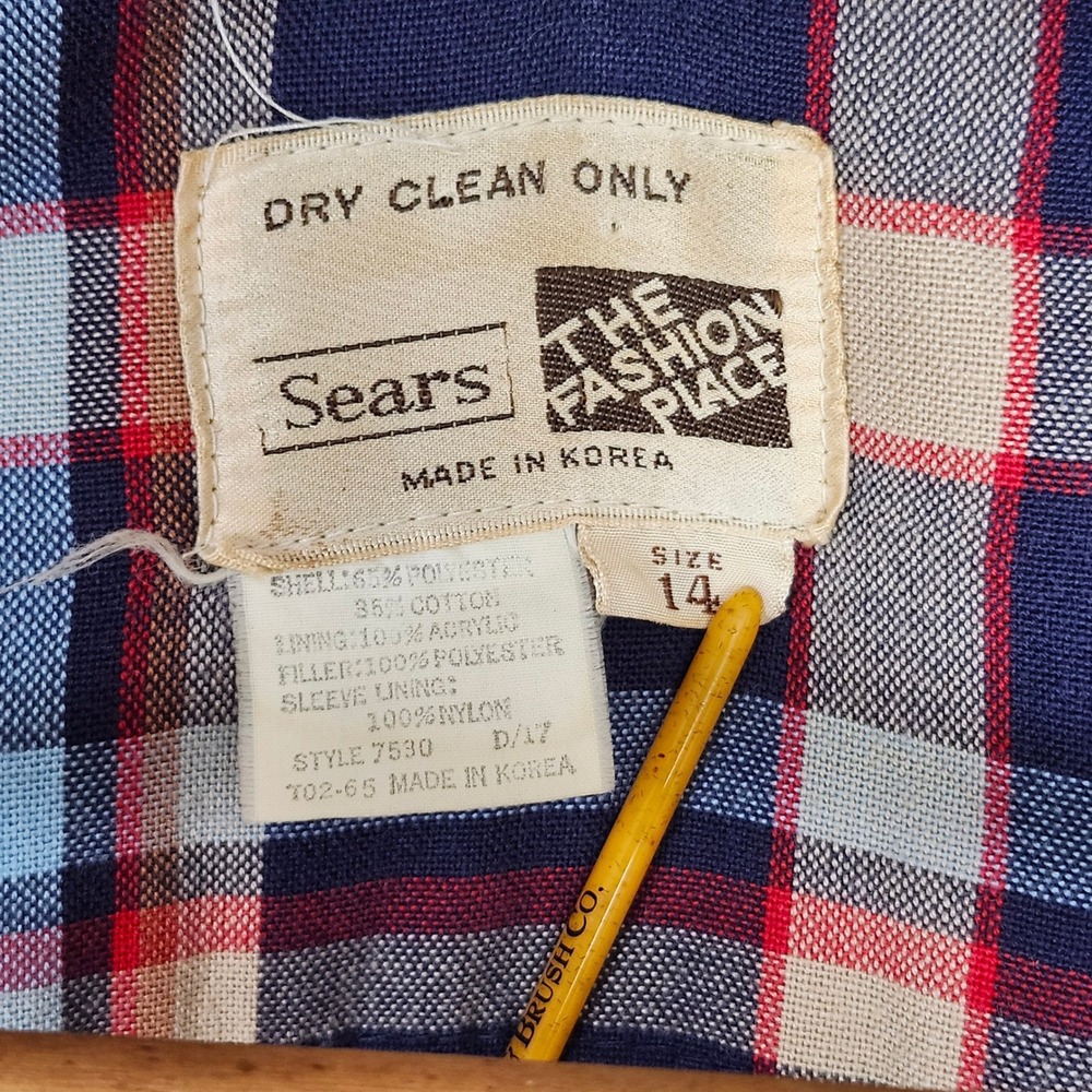 Vintage 70s 80s Tan Mountain Parka Hooded Jacket Plaid Lined Sears Utility 14 L - Picture 3 of 14